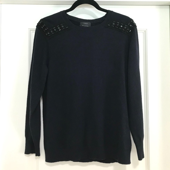 J. Crew Jeweled Shoulder Cashmere Blend Sweater-M - Picture 2 of 5